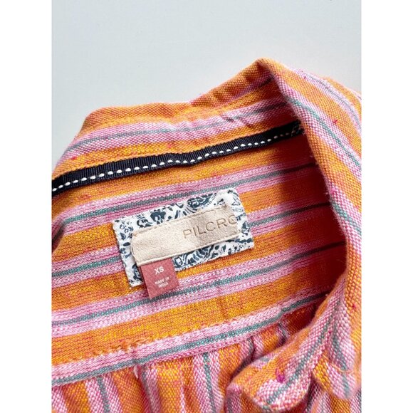 PILCRO Oxford Tunic Orange Pink Striped Cotton Linen Button Down Shirt, Size XS - Picture 14 of 16